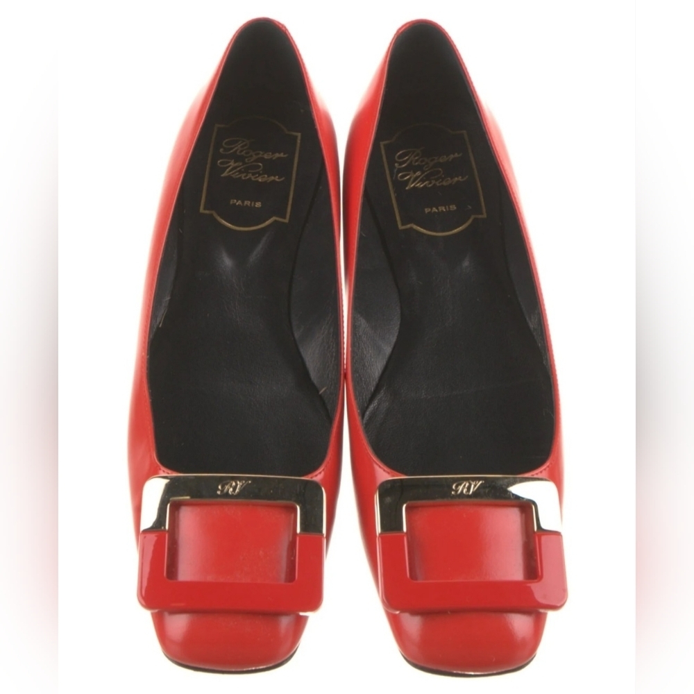 Roger Vivier Paris Patent Leather Balet Flats Red Gold color details Size 36,5